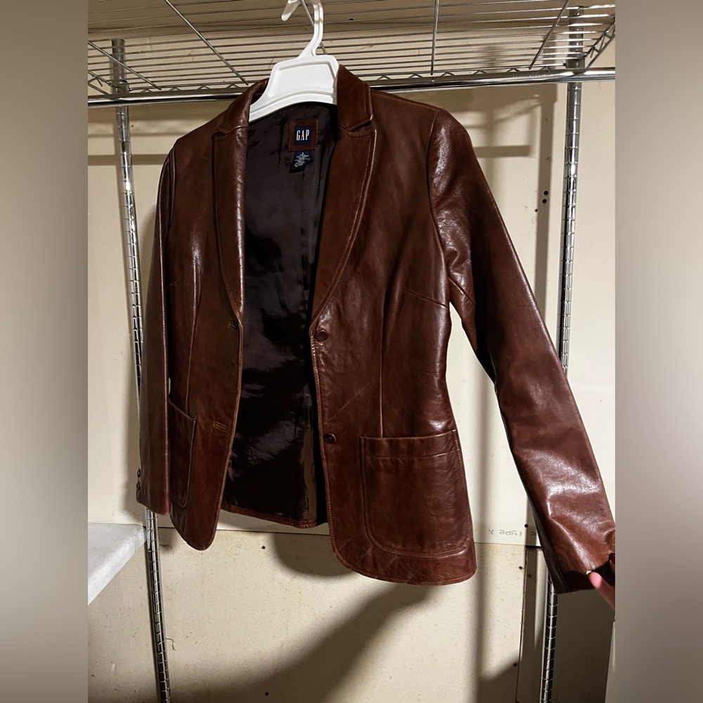 GAP Women's Rich Brown Leather Blazer